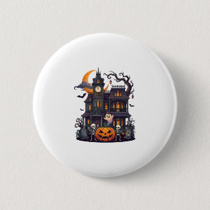 Halloween Spokenhuis Skeletten Pompoen Geest Cr Ronde Button 5,7 Cm