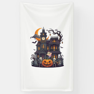 Halloween Spokenhuis Skeletten Pompoen Geest Cr Spandoek