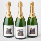 Halloween Spokenhuis Skeletten Pompoen Geest Cr Sparkling Wijnetiket (Flessen)