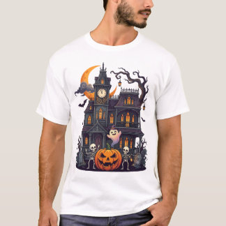 Halloween Spokenhuis Skeletten Pompoen Geest Cr T-shirt