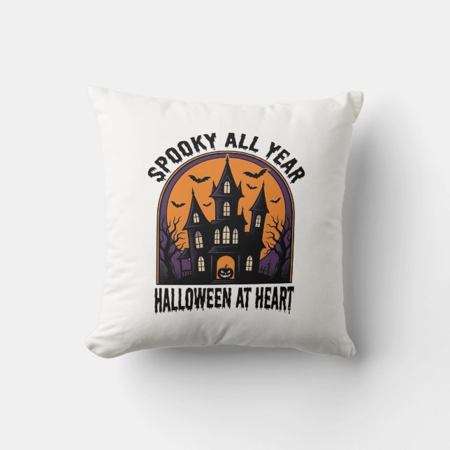 Halloween Spokenhuis Vintage Gravure Griezelige A Kussen (Voorkant)