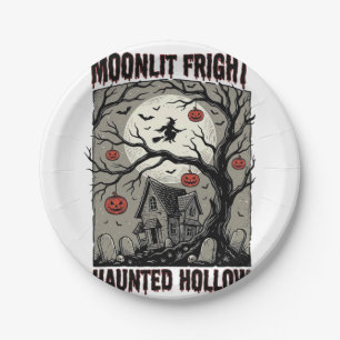 Halloween Spokenhuis Vintage Gravure Maan Shi Papieren Bordje