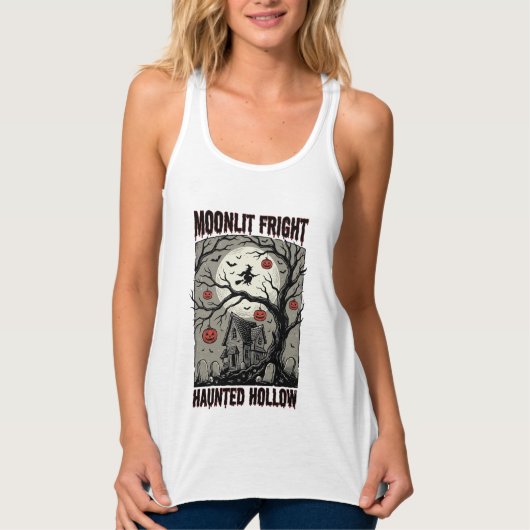 Halloween Spokenhuis Vintage Gravure Maan Shi Tanktop (Voorkant)