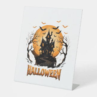 Halloween Spokenhuis Vleermuis Maan Grafisch Ontwe Reclamebord Met Voetstuk