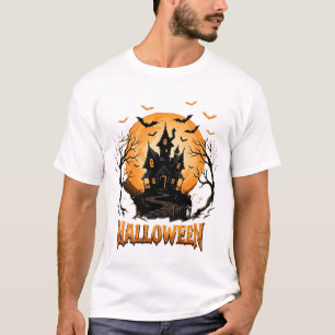 Halloween Spokenhuis Vleermuis Maan Grafisch Ontwe T-shirt