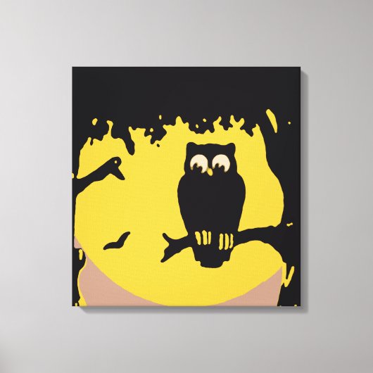 Halloween, spoky Owl in boom met maan Canvas Afdruk (Voorkant)