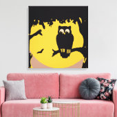 Halloween, spoky Owl in boom met maan Canvas Afdruk (Insitu (Woonkamer))