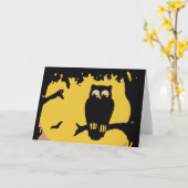  Halloween, spoky Owl in boom met maan Kaart (Gele Bloem)