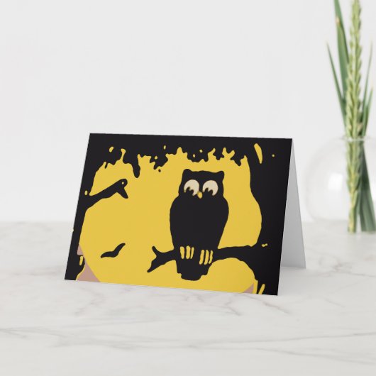  Halloween, spoky Owl in boom met maan Kaart (Voorkant)