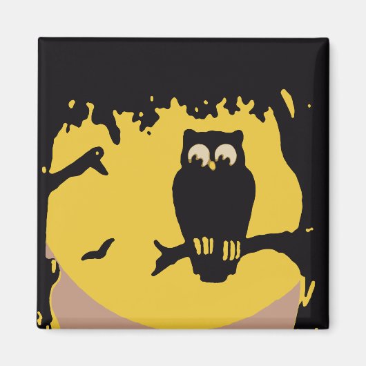  Halloween, spoky Owl in boom met maan Magneet (Voorkant)