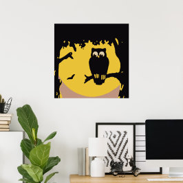  Halloween, spoky Owl in boom met maan Poster