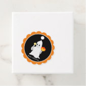 Halloween spook en pompoen op zwart bedankjes labels (In situ)
