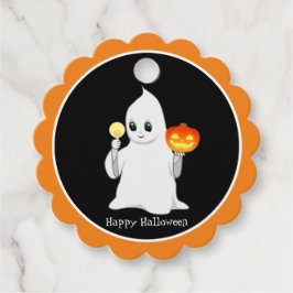 Halloween spook en pompoen op zwart bedankjes labels