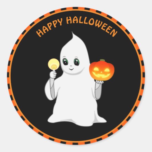 Halloween spook en pompoen ronde sticker (Voorkant)