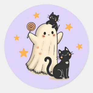 Halloween spook en Schattigee zwarte katten Ronde Sticker