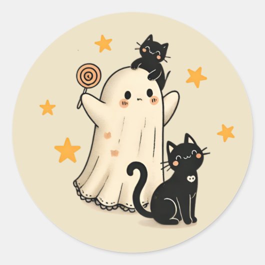 Halloween spook en Schattigee zwarte katten Ronde Sticker (Voorkant)