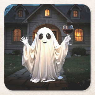 Halloween spook en wijn kartonnen onderzetters