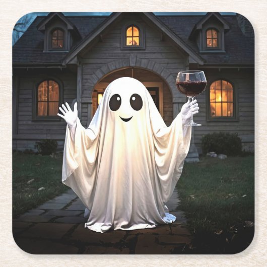 Halloween spook en wijn kartonnen onderzetters (Voorkant)