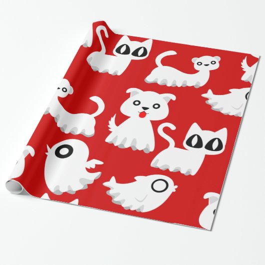 Halloween spook fret hond rood cadeaupapier (Uitgerold)