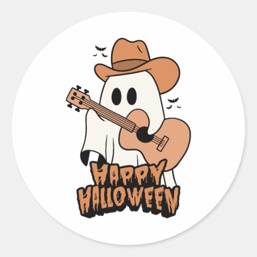 Halloween spook gitaar spelen ronde sticker (Voorkant)