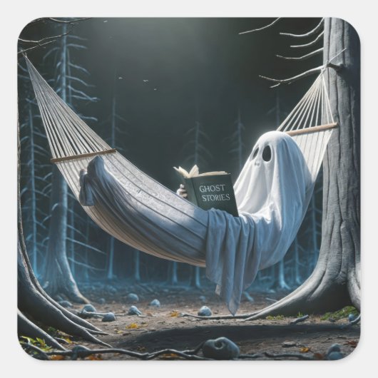 Halloween spook in een hangmat vierkante sticker (Voorkant)