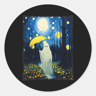 Halloween spook in het bos Van Gogh Sta Ronde Sticker