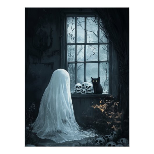 Halloween spook, kat en schedels perfect poster (Voorkant)