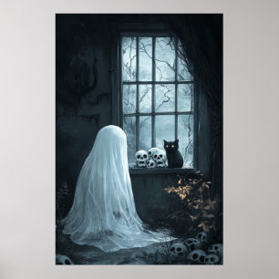 Halloween spook, kat en schedels poster