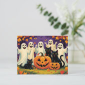 Halloween spook, katten en pompoenen feestdagenkaart (Staand voorkant)