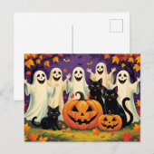 Halloween spook, katten en pompoenen feestdagenkaart (Voorkant / Achterkant)