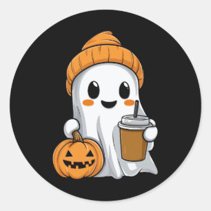 Halloween spook met grappige ijskoffie pompoen ora ronde sticker