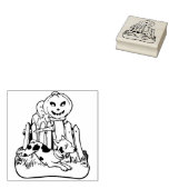 Halloween Spook met Hond & Pompoen Rubberstempel (Gestempeld)