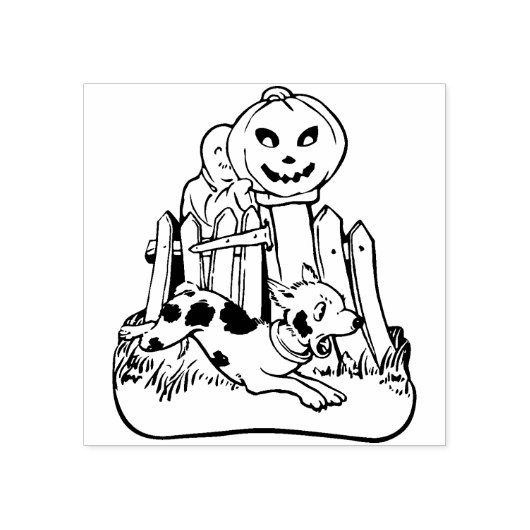 Halloween Spook met Hond & Pompoen Rubberstempel (Afrduk)