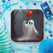 Halloween spook met rode ballon papieren bordje (Feest)