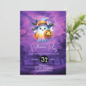 Halloween spook neon verjaardagsfeestje kaart (Staand voorkant)