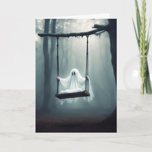 Halloween spook op een schommel feestdagen kaart (Voorkant)