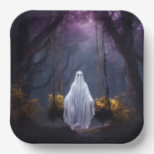 Halloween spook op schommel papieren bordje (Voorkant)