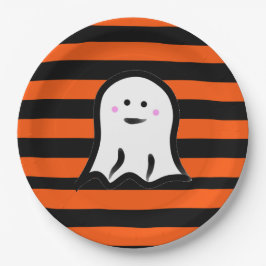 Halloween spook op zwarte en oranje strepen  papieren bordje