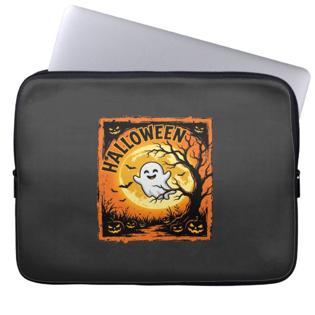 Halloween Spook Pompoen Geheime Boom Laptop Sleeve (Voorkant)