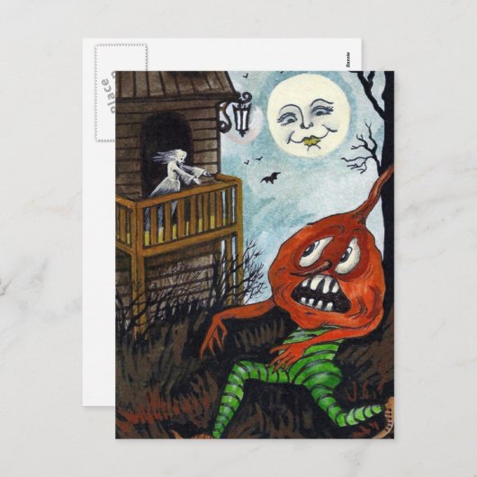 Halloween spook pompoen maan briefkaart (Voorkant / Achterkant)