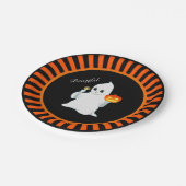 Halloween spook & pompoen op zwart & sinaasappel papieren bordje (Gekanteld)