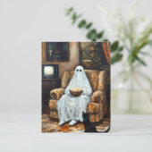 Halloween spook tv kijken met popcorn briefkaart (Staand voorkant)