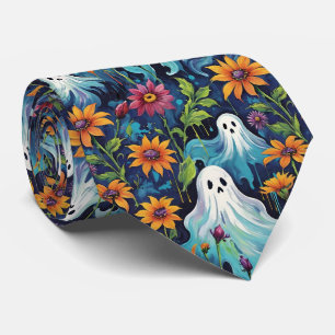 Halloween spookachtige geesten en bloemen stropdas