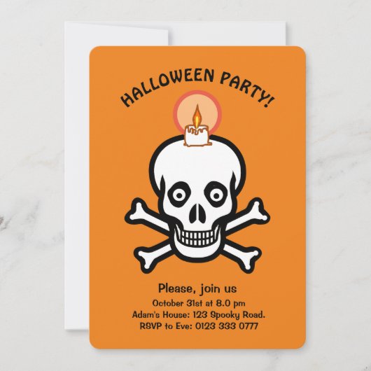 Halloween spookachtige schedels op oranje uitnodig kaart (Voorkant)