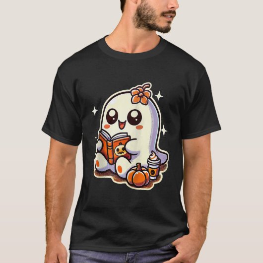 Halloween Spookboek Koffiepompoen Herfst Schattige T-shirt (Voorkant)