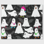 Halloween spookhond kat zwart cadeaupapier (Vlak)