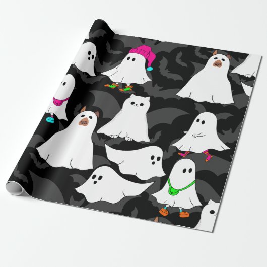Halloween spookhond kat zwart cadeaupapier (Uitgerold)