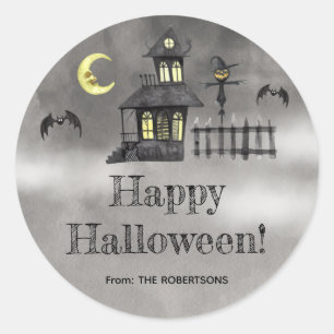Halloween, spookhuis, cadeau, partij gunst ronde sticker