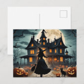 Halloween spookhuis en heks feestdagenkaart (Voorkant / Achterkant)