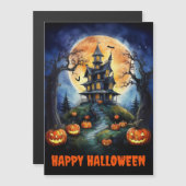 Halloween spookhuis en pompoenen magnetische Kaart (Voorkant / Achterkant)